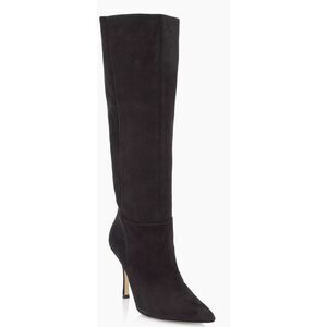Larroude Knee High Boots Black Suede Size 10 Pointed Toe High Heel Leather Sole